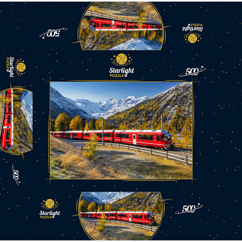 Rhaetian Railway at Bernina Pass with view to Val Morteratsch valley 500 Jigsaw Puzzle box 3D Modell