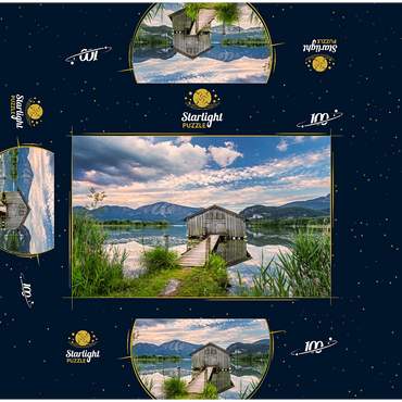 Boat hut at Kochelsee against Jochberg (1565m) and Herzogstand (1731m), Schlehdorf 100 Jigsaw Puzzle box 3D Modell