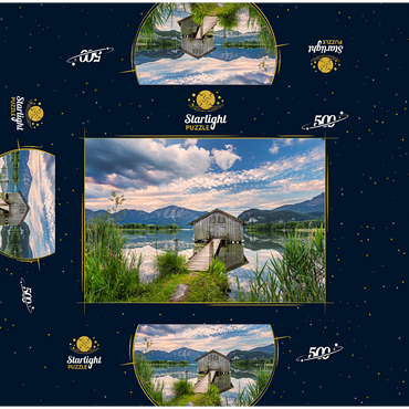 Boat hut at Kochelsee against Jochberg (1565m) and Herzogstand (1731m), Schlehdorf 500 Jigsaw Puzzle box 3D Modell