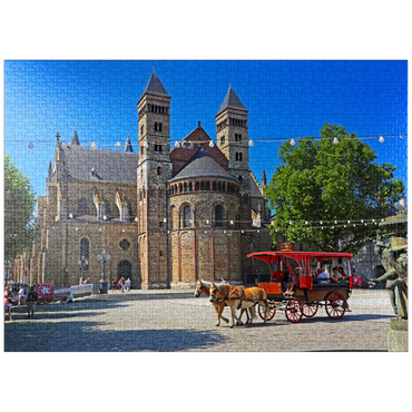 puzzleplate St. Servatius Basilica at Vrijthof with horse carriage, Maastricht 1000 Jigsaw Puzzle