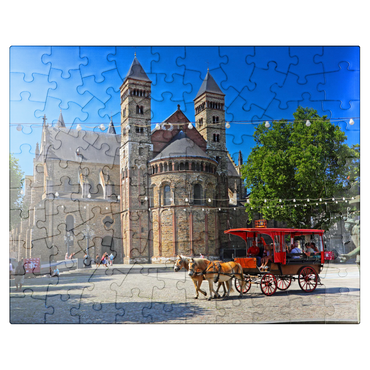puzzleplate St. Servatius Basilica at Vrijthof with horse carriage, Maastricht 100 Jigsaw Puzzle