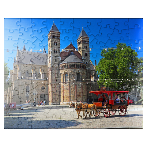 puzzleplate St. Servatius Basilica at Vrijthof with horse carriage, Maastricht 100 Jigsaw Puzzle