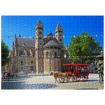 puzzleplate St. Servatius Basilica at Vrijthof with horse carriage, Maastricht 500 Jigsaw Puzzle