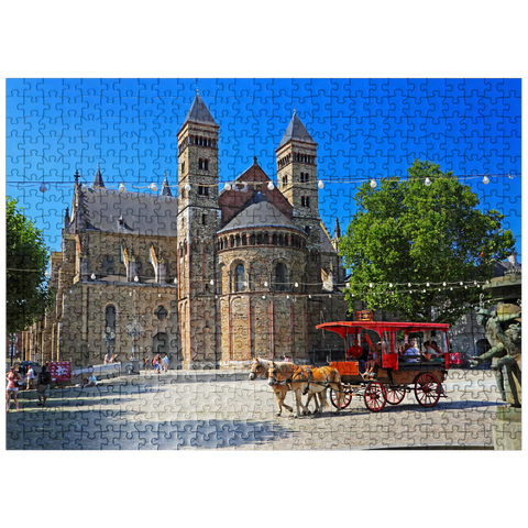 puzzleplate St. Servatius Basilica at Vrijthof with horse carriage, Maastricht 500 Jigsaw Puzzle