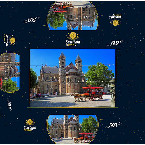 St. Servatius Basilica at Vrijthof with horse carriage, Maastricht 500 Jigsaw Puzzle box 3D Modell