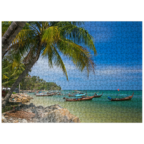 puzzleplate Fishing boats on the beach of Bang Tao, Phuket island, Thailand 500 Jigsaw Puzzle