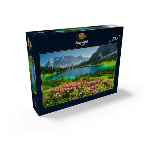 Blooming alpine roses at the Seebensee in the hiking area of the Ehrwalder Alm, Tyrolean Zugspitz Arena 100 Jigsaw Puzzle box view1