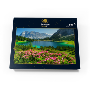 Blooming alpine roses at the Seebensee in the hiking area of the Ehrwalder Alm, Tyrolean Zugspitz Arena 100 Jigsaw Puzzle box view1