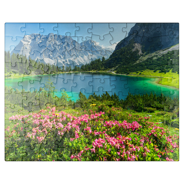 puzzleplate Blooming alpine roses at the Seebensee in the hiking area of the Ehrwalder Alm, Tyrolean Zugspitz Arena 100 Jigsaw Puzzle