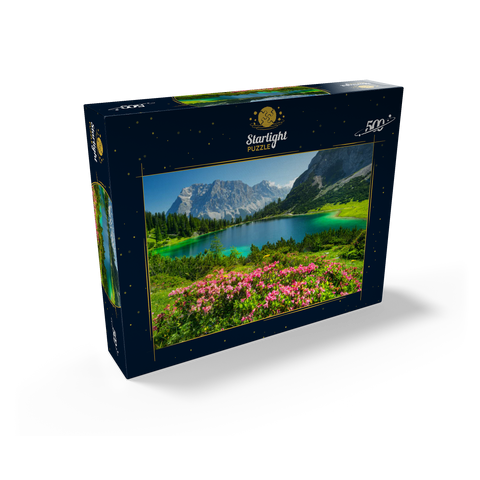 Blooming alpine roses at the Seebensee in the hiking area of the Ehrwalder Alm, Tyrolean Zugspitz Arena 500 Jigsaw Puzzle box view1