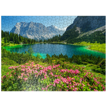 puzzleplate Blooming alpine roses at the Seebensee in the hiking area of the Ehrwalder Alm, Tyrolean Zugspitz Arena 500 Jigsaw Puzzle