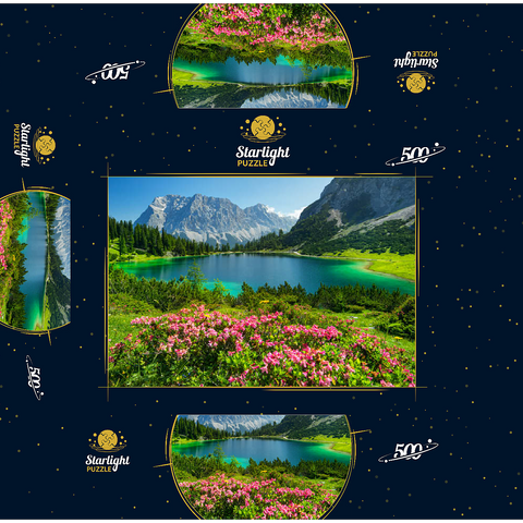 Blooming alpine roses at the Seebensee in the hiking area of the Ehrwalder Alm, Tyrolean Zugspitz Arena 500 Jigsaw Puzzle box 3D Modell