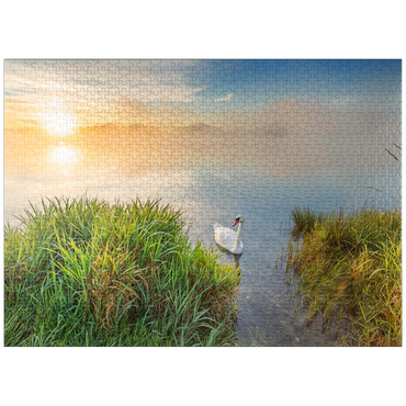puzzleplate Sunrise with swan at Riegsee near Murnau 1000 Jigsaw Puzzle