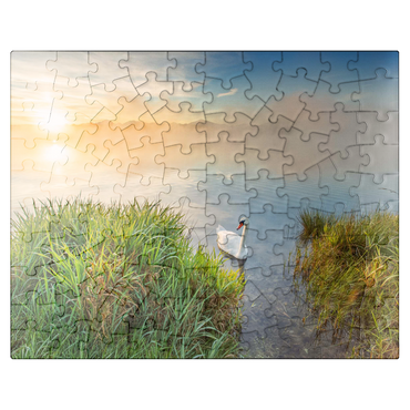 puzzleplate Sunrise with swan at Riegsee near Murnau 100 Jigsaw Puzzle