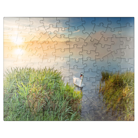 puzzleplate Sunrise with swan at Riegsee near Murnau 100 Jigsaw Puzzle