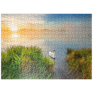 puzzleplate Sunrise with swan at Riegsee near Murnau 500 Jigsaw Puzzle