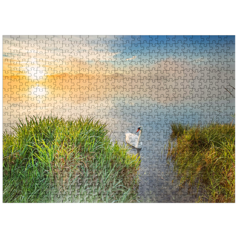 puzzleplate Sunrise with swan at Riegsee near Murnau 500 Jigsaw Puzzle
