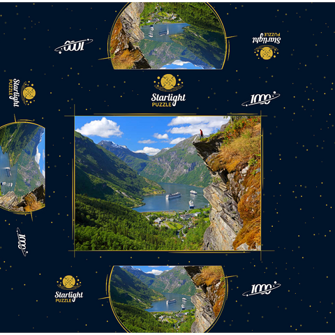 View from Flydalsjuvet to Geiranger Fjord, Norway 1000 Jigsaw Puzzle box 3D Modell