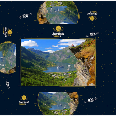 View from Flydalsjuvet to Geiranger Fjord, Norway 100 Jigsaw Puzzle box 3D Modell