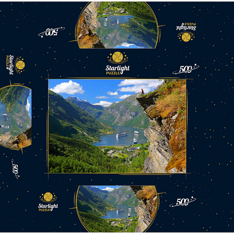 View from Flydalsjuvet to Geiranger Fjord, Norway 500 Jigsaw Puzzle box 3D Modell