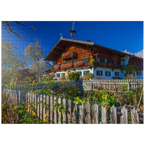 puzzleplate Farmhouse against Kaisergebirge (2344m), Reith bei Kitzbühel, Austria 1000 Jigsaw Puzzle