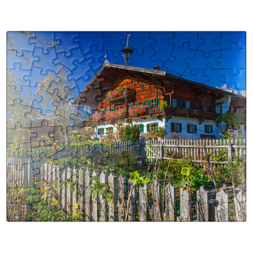 puzzleplate Farmhouse against Kaisergebirge (2344m), Reith bei Kitzbühel, Austria 100 Jigsaw Puzzle