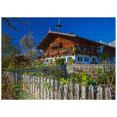 puzzleplate Farmhouse against Kaisergebirge (2344m), Reith bei Kitzbühel, Austria 500 Jigsaw Puzzle