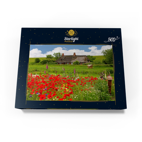 Summer meadow with poppies and farm cottage near Westerhever 500 Jigsaw Puzzle box view1