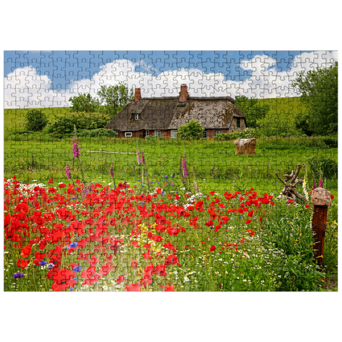 puzzleplate Summer meadow with poppies and farm cottage near Westerhever 500 Jigsaw Puzzle