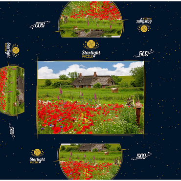Summer meadow with poppies and farm cottage near Westerhever 500 Jigsaw Puzzle box 3D Modell
