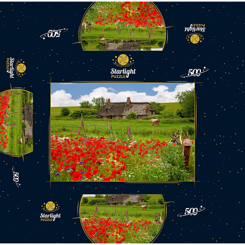 Summer meadow with poppies and farm cottage near Westerhever 500 Jigsaw Puzzle box 3D Modell