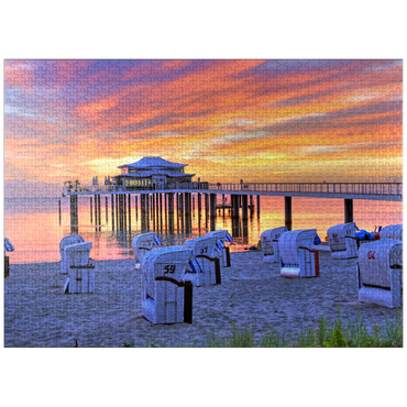 puzzleplate Beach with beach chairs and pier with Mikado teahouse in morning light 1000 Jigsaw Puzzle