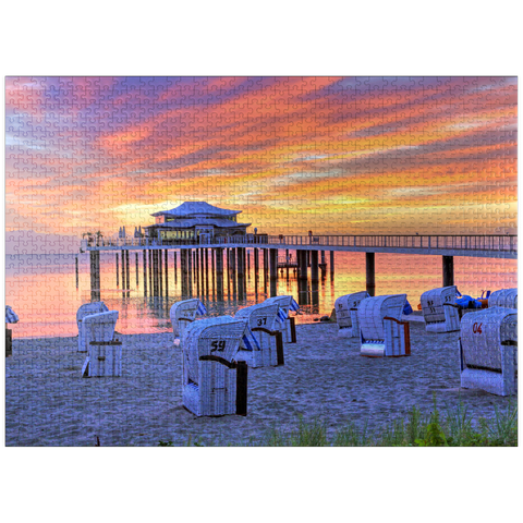 puzzleplate Beach with beach chairs and pier with Mikado teahouse in morning light 1000 Jigsaw Puzzle