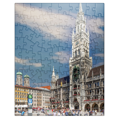 puzzleplate Marienplatz with the towers of the Frauenkirche and city hall, Munich 100 Jigsaw Puzzle