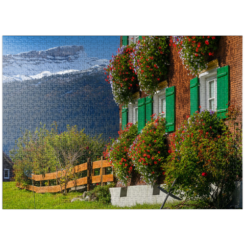 puzzleplate Farmhouse near Riezlern and Hoher Ifen (2230m), Small Walser Valley 1000 Jigsaw Puzzle