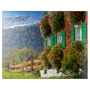 puzzleplate Farmhouse near Riezlern and Hoher Ifen (2230m), Small Walser Valley 100 Jigsaw Puzzle