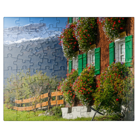 puzzleplate Farmhouse near Riezlern and Hoher Ifen (2230m), Small Walser Valley 100 Jigsaw Puzzle
