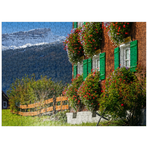 puzzleplate Farmhouse near Riezlern and Hoher Ifen (2230m), Small Walser Valley 500 Jigsaw Puzzle