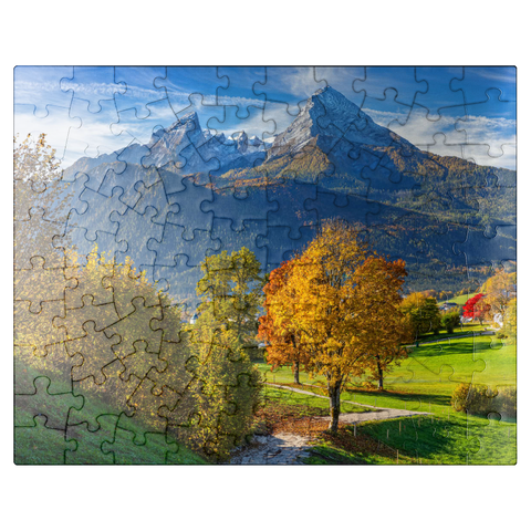 puzzleplate Nature adventure trail near Bischofswiesen near Berchtesgaden with view to the Watzmann mountain 100 Jigsaw Puzzle