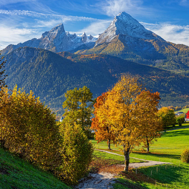 Nature adventure trail near Bischofswiesen near Berchtesgaden with view to the Watzmann mountain 100 Jigsaw Puzzle 3D Modell
