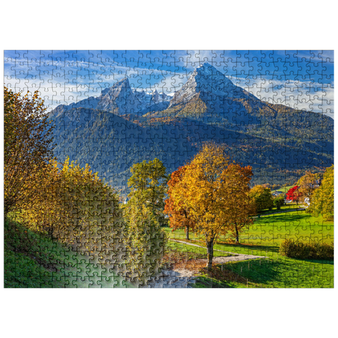 puzzleplate Nature adventure trail near Bischofswiesen near Berchtesgaden with view to the Watzmann mountain 500 Jigsaw Puzzle