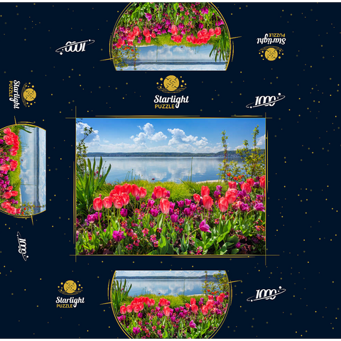 Lake promenade in Überlingen on Lake Constance in springtime for tulips blossom 1000 Jigsaw Puzzle box 3D Modell