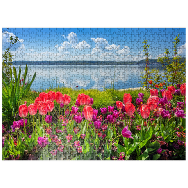 puzzleplate Lake promenade in Überlingen on Lake Constance in springtime for tulips blossom 500 Jigsaw Puzzle