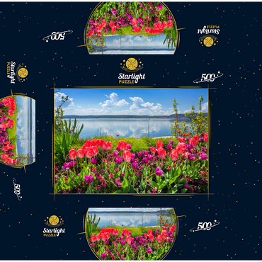 Lake promenade in Überlingen on Lake Constance in springtime for tulips blossom 500 Jigsaw Puzzle box 3D Modell