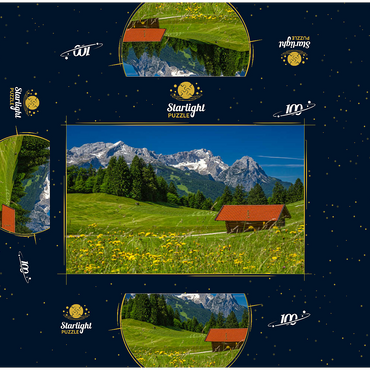 At the Gschwandtnerbauer (1020m) against Zugspitzgruppe (2962m), Garmisch-Partenkirchen 100 Jigsaw Puzzle box 3D Modell