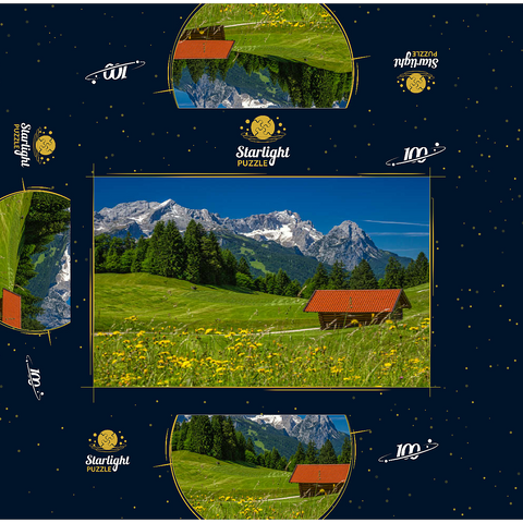 At the Gschwandtnerbauer (1020m) against Zugspitzgruppe (2962m), Garmisch-Partenkirchen 100 Jigsaw Puzzle box 3D Modell