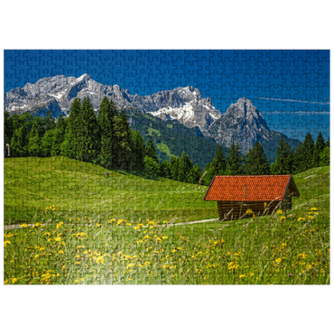 puzzleplate At the Gschwandtnerbauer (1020m) against Zugspitzgruppe (2962m), Garmisch-Partenkirchen 500 Jigsaw Puzzle