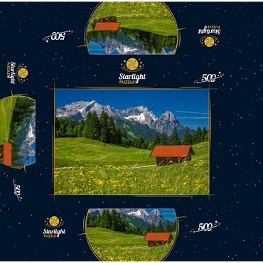 At the Gschwandtnerbauer (1020m) against Zugspitzgruppe (2962m), Garmisch-Partenkirchen 500 Jigsaw Puzzle box 3D Modell