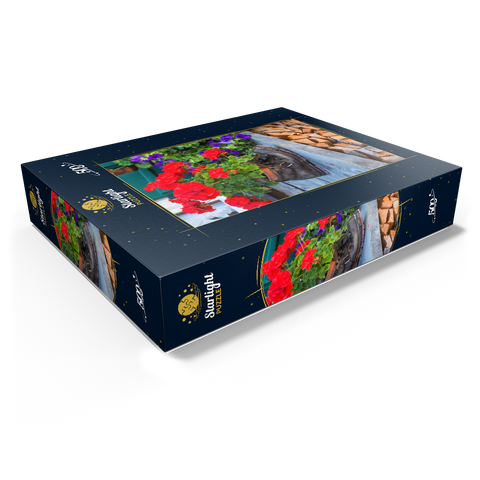 Old hiking boot with geraniums in Oberstdorf 500 Jigsaw Puzzle box view1