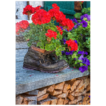 puzzleplate Old hiking boot with geraniums in Oberstdorf 500 Jigsaw Puzzle